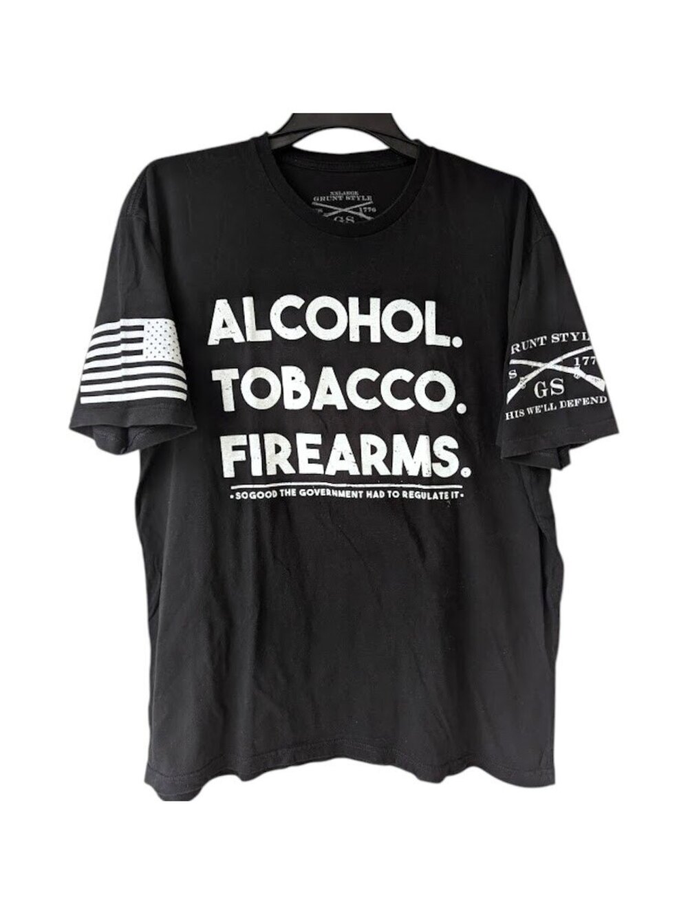 Grunt Style Mens XXL T-Shirt Black Military USA Alcohol Tobacco Firearms 25x29.5